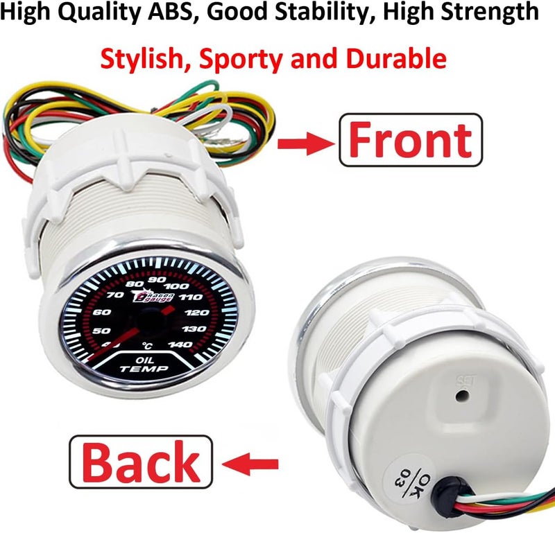 LKRXW Car Oil Temp Gauge 2" 52mm Auto Oil Temperature Gauge Meter Celsius Pointer 12V Bright Light Indicator Meter Smoke Len 40 to 140 Celsius - Image 2